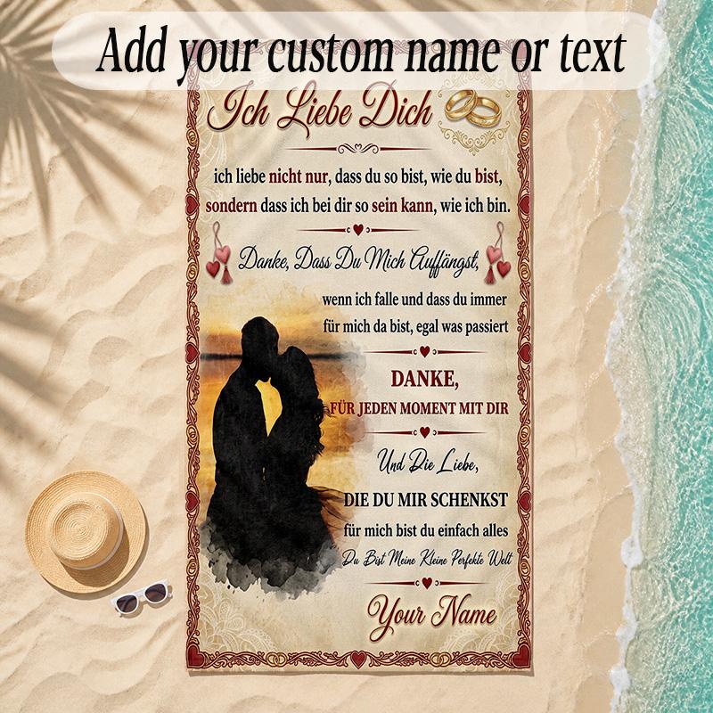 Hearts Theme Soft Beach Towel Personalized Custom Name Text Towel Portable for Beach Pool Travel