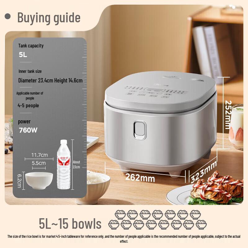 Midea 5L 0-Coating Stainless Steel Multi-Function Rice Cooker CN plug (adapter included)