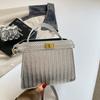 Women Fashion Woven Lock Buckle Small Square Shoulder Crossbody Handbag