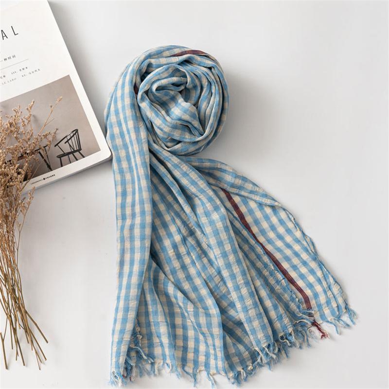 Fashion Plaid Cotton Linen Women's Scarves Autumn Winter Warm Neckerchief Pashmina Casual Small Lattice Tassel Bufandas Shawls