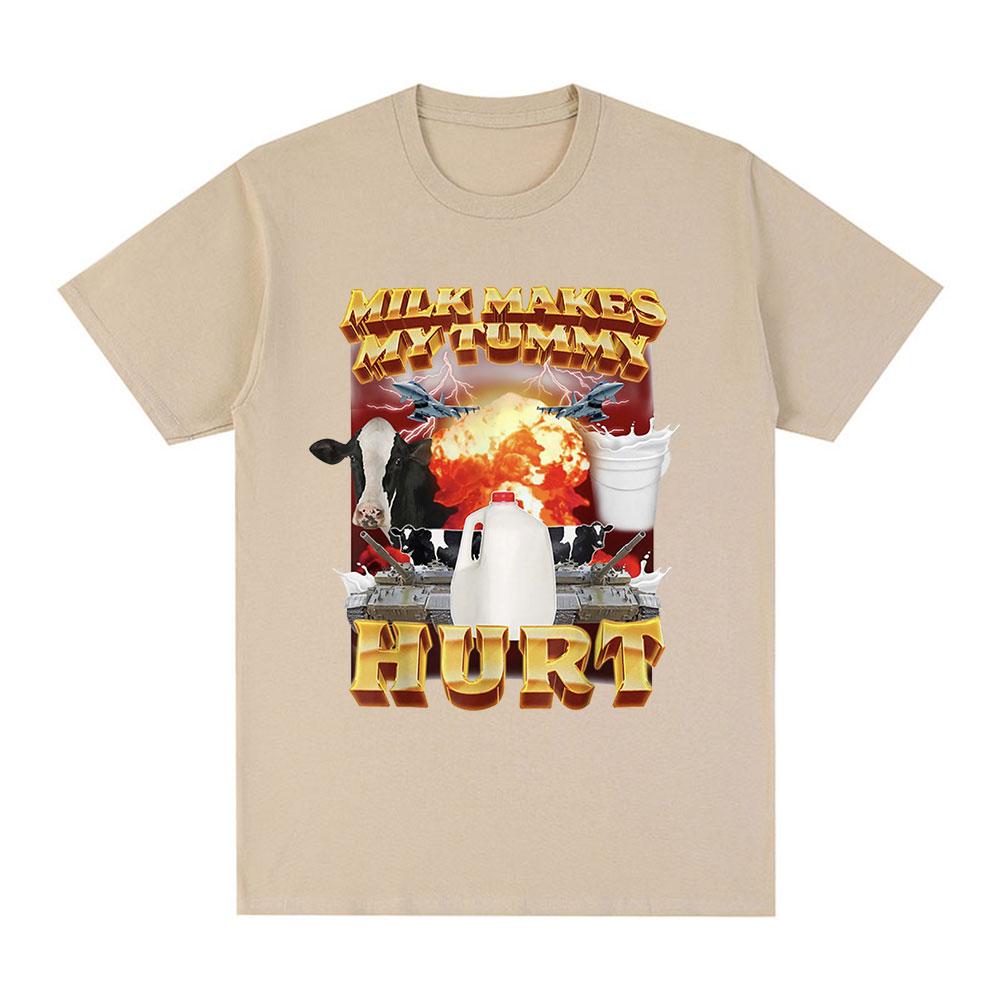 Milk Makes My Tummy Hurt T-shirt Lactose Tolerant Funny Meme Graphic T Shirt Men Fashion Vintage Hip Hop Short Sleeve T-shirts