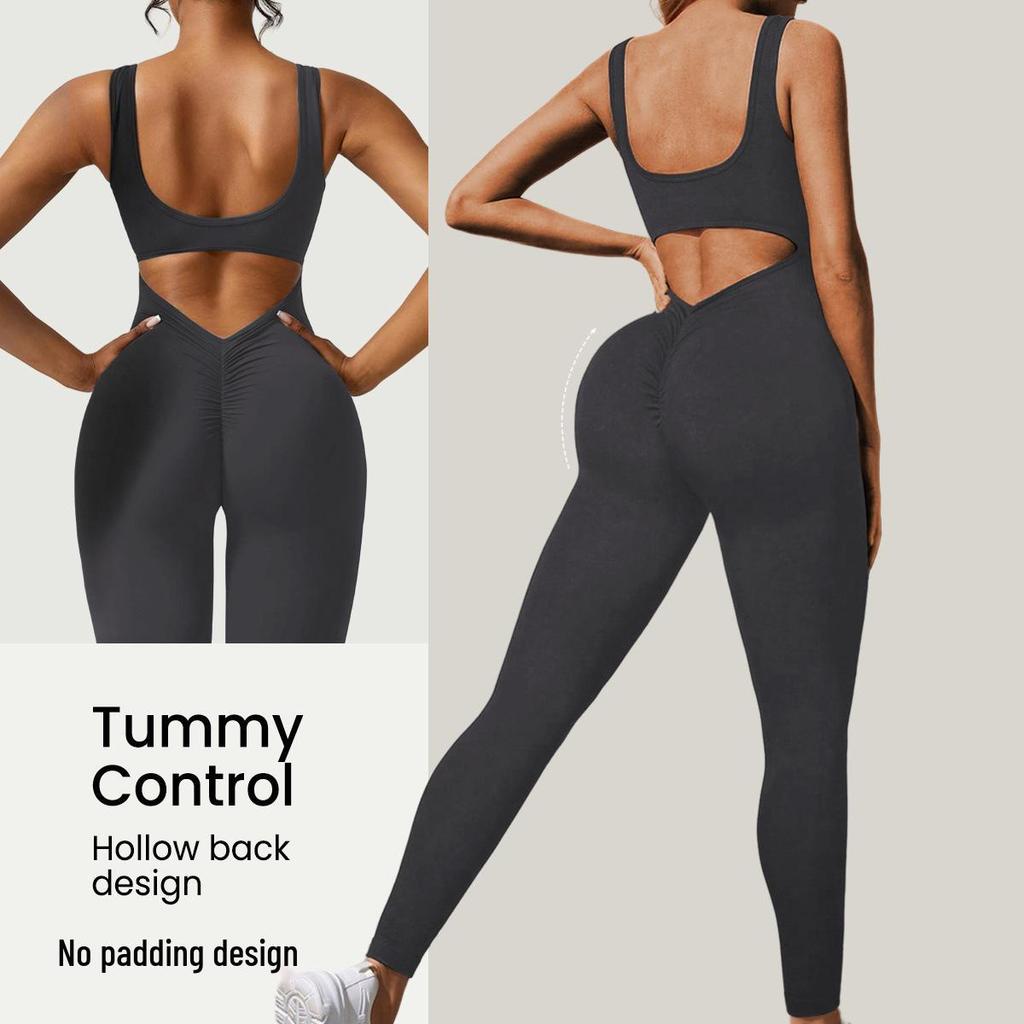Women's European & American High-Elastic Yoga Bodysuit with Sexy Back Design and Tight-Fitting Long Pants