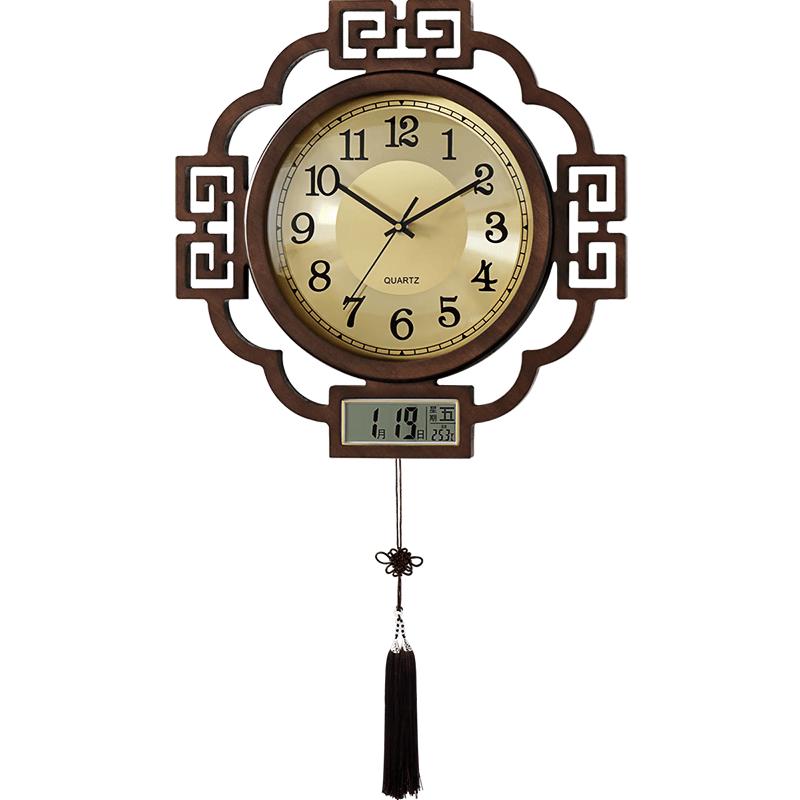 Hense New Chinese Style Perpetual Calendar Silent Quartz Wall Clock