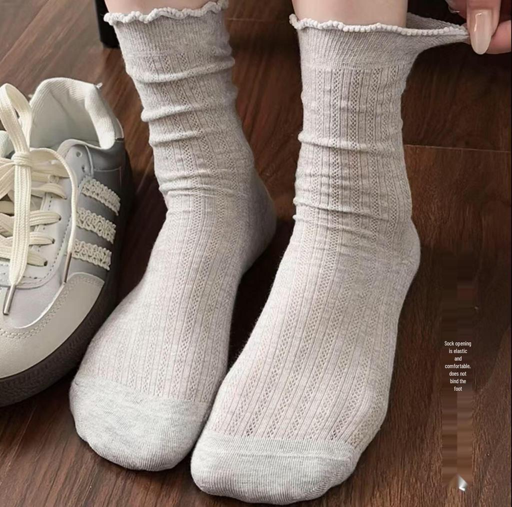 Women's Korean Style Summer Mesh Long Socks - Breathable, Solid Color, Versatile Mid-Calf Length