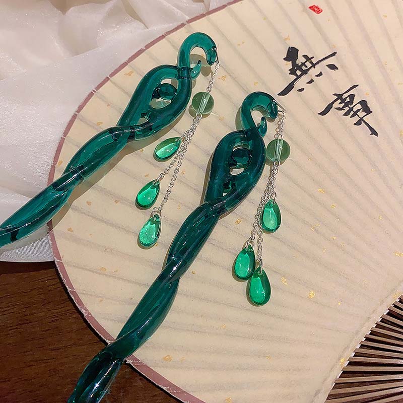 Haarstäbe aus Kunstharz im chinesischen Stil mit Quaste für Frauen, elegante gedrehte Haarnadel aus grüner Essigsäure, Haarstab, Kopfbedeckung, Haar-Accessoires