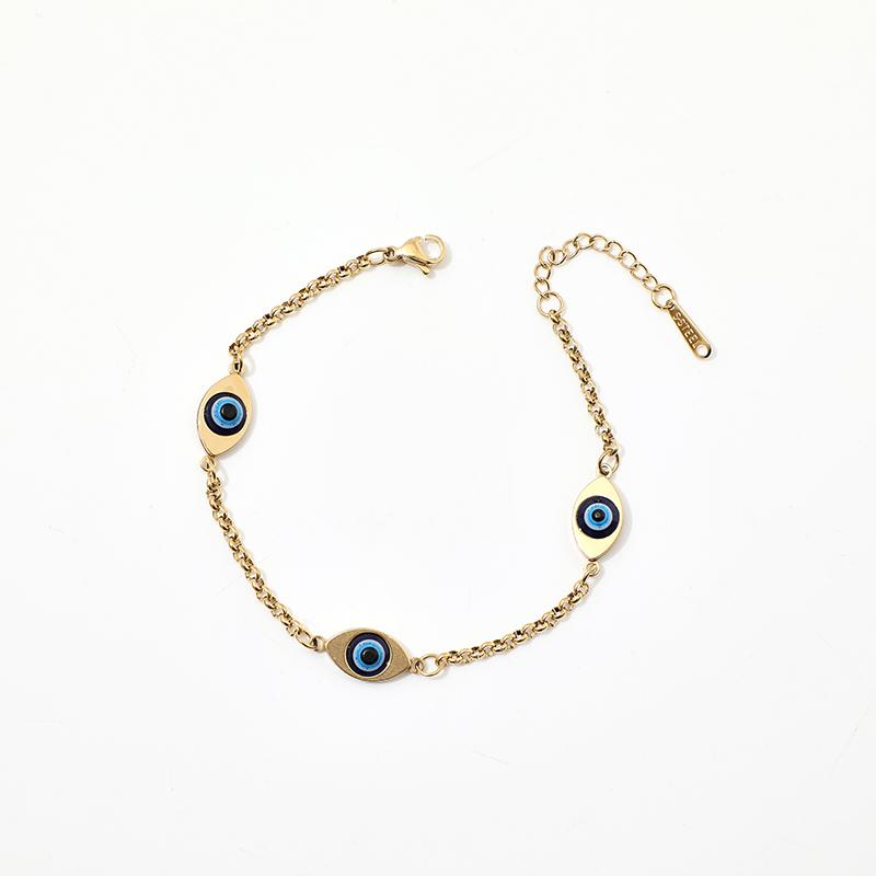 Marineblaues Auge Charm Klassisches Party-Armband Abstandshalter Goldkette Hummer-Verlängerung Zierlich Spirituell Edelstahl Unisex