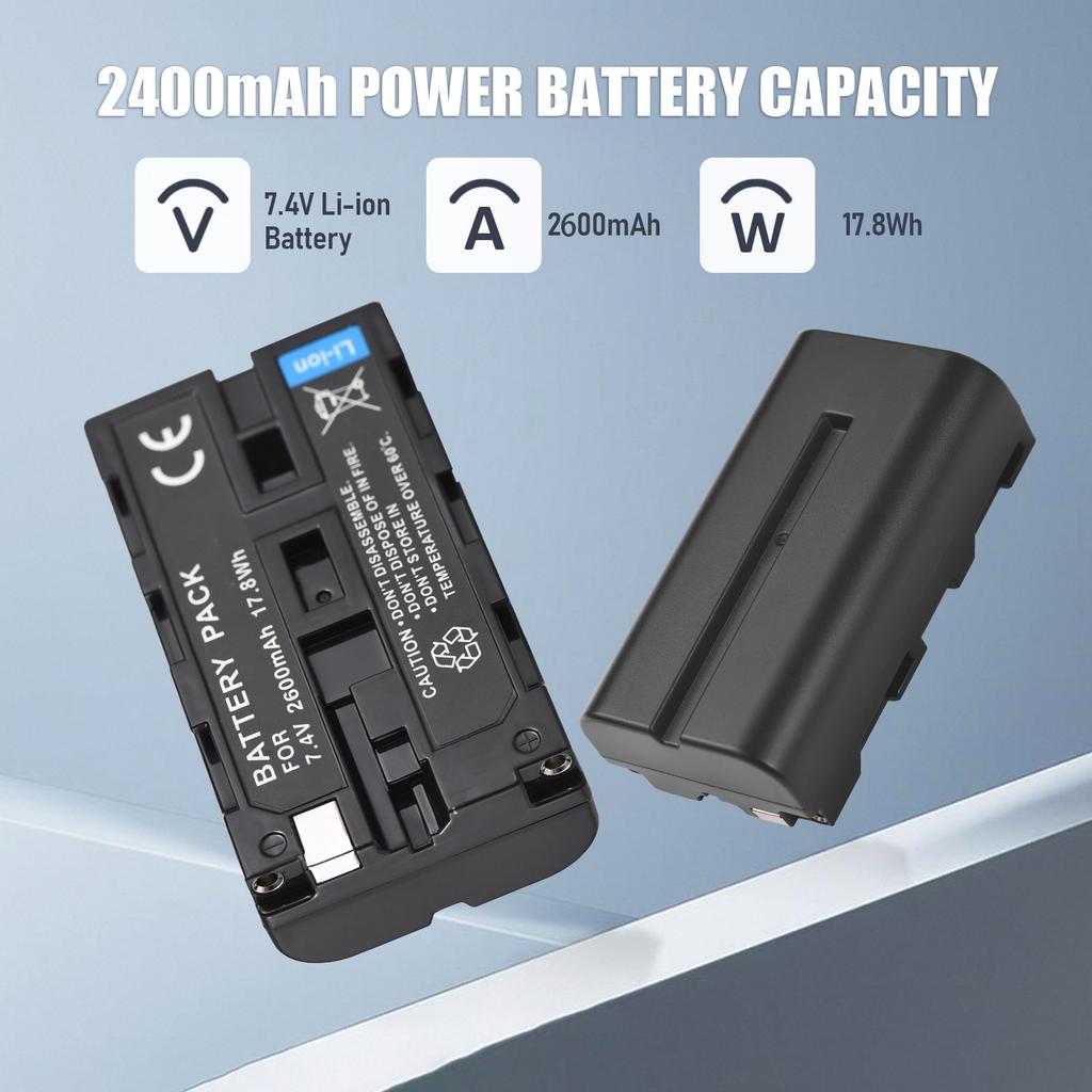 Camera Battery Charger Kit 7.4V 2600mAh Battery 2 Slot Battery Charger USB Charging Cable for NP F550 F570