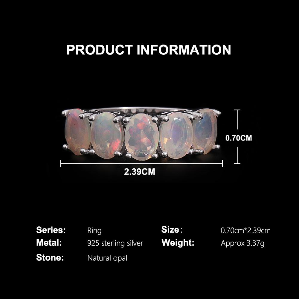 Classic Design 925 Sterling Silver Ring Natural Oval 5*7mm Opal Real Gemstone Fine Jewelry for Women Engagement and Wedding Gift