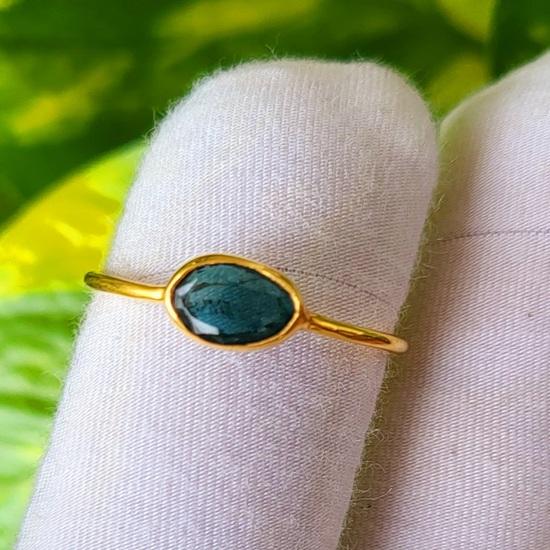 Natural Indicolite Tourmaline Gold Plated 925 Sterling Silver Ring SZ 8 US A 41