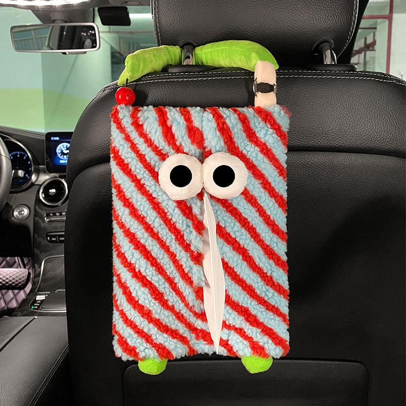 

Funny Stripe Small Monster Car Tissue Case Storage Box Cartoon Paper Napkin Holder for Car Hanging Paper Tissue Bag Napkin Case зелёный