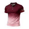 Men Short Sleeve Polo Shirt Gradient Design Button Up Flag Patch Classic Fit Comfortable Top