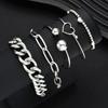 5pcs Vintage Exaggerated Minimalist Heart Bracelet Set Boho Chunky Silver Color Thick Chain Bead Bracelets For Women Jewelry New