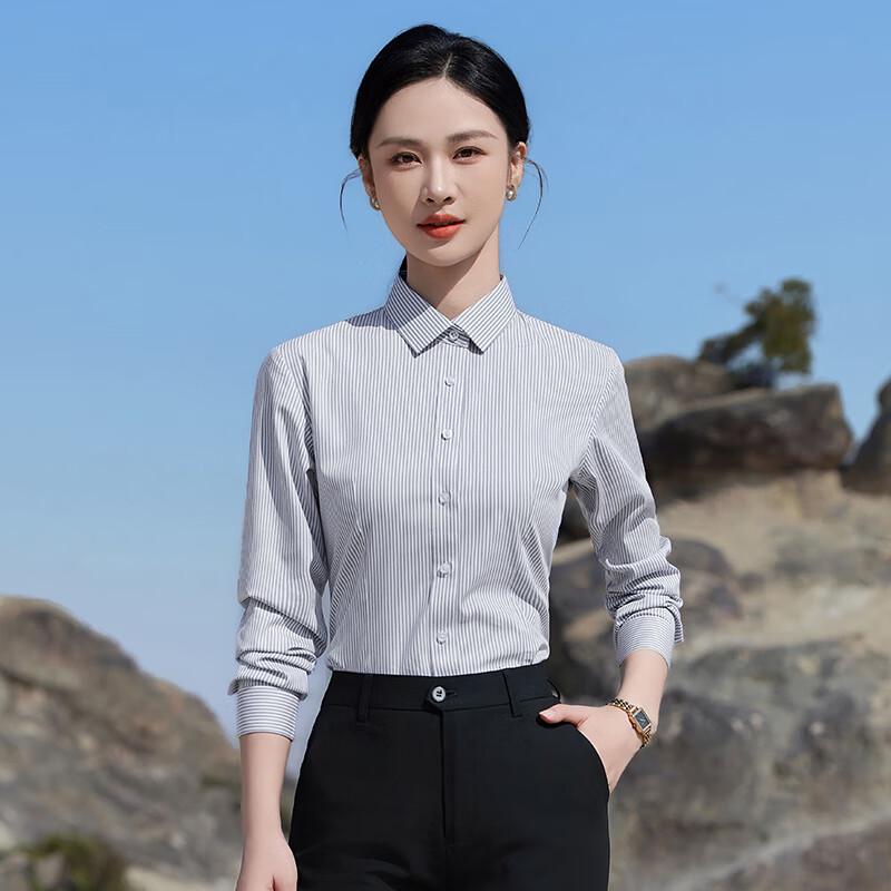 Modal Blend Wrinkle-Free Striped Long-Sleeve Work Shirt XL