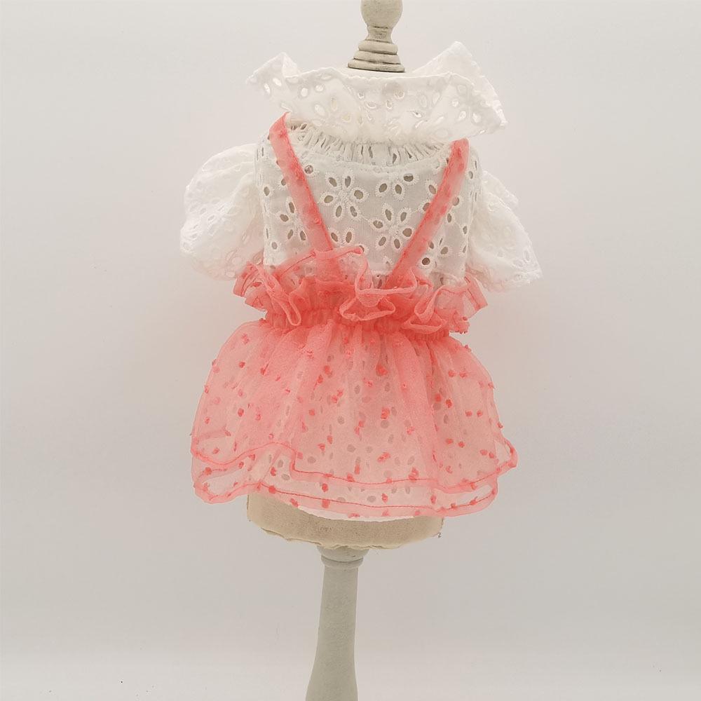 Pet Tulle Dress: Cotton Hollow-Out Lace Top with Flutter Sleeves & Ruffle Collar