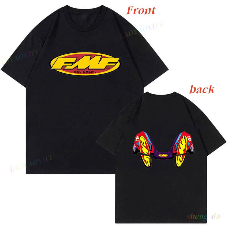 New Style Double Side Picture Printed Vintage FMF Racing Exhaust Ama Motocross T-Shirt Camisa 100% Cotton Graphic Men T Shirts S разноцветный