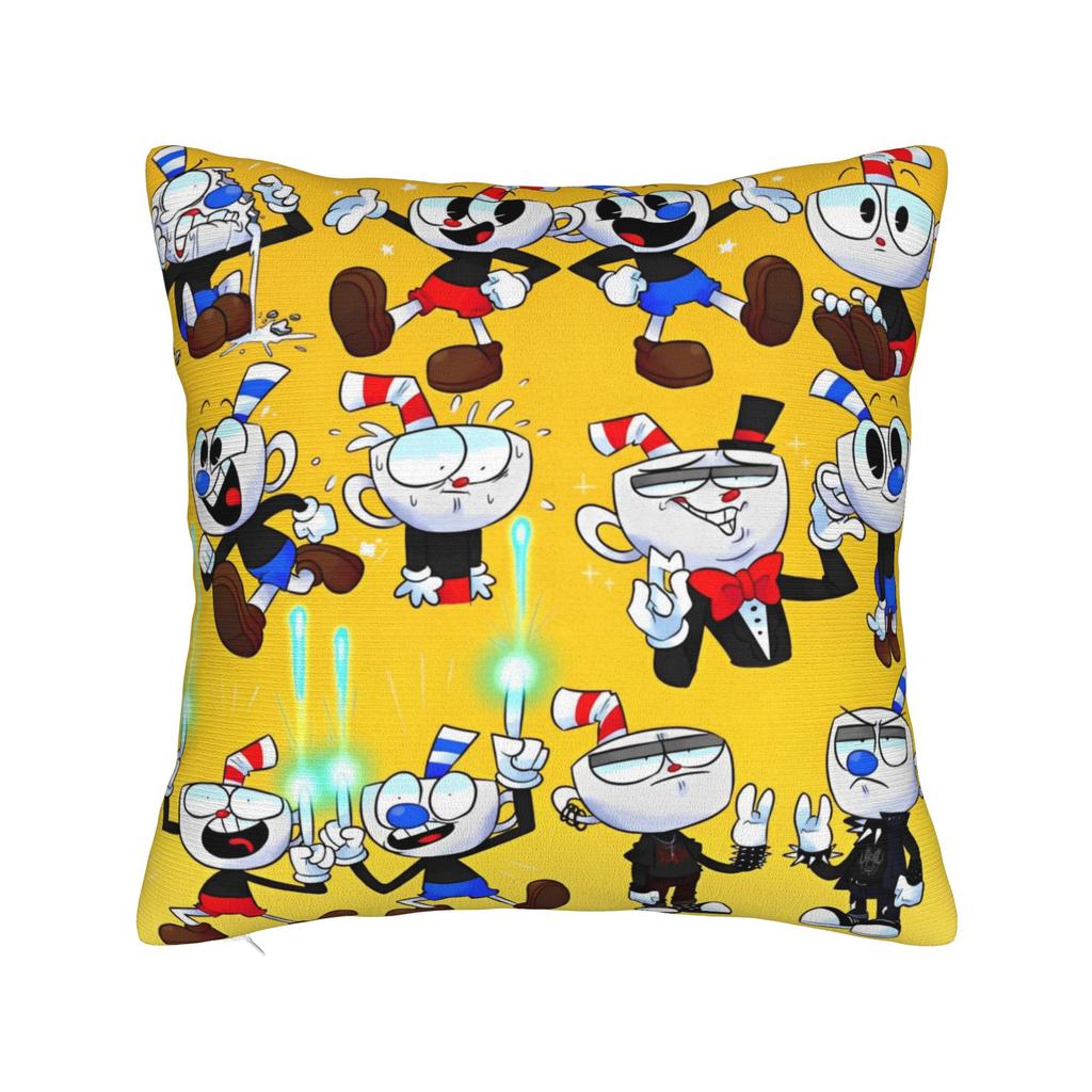 Cupheads And Mugman Square Pillow Covers Polyester Couch Great Retro Game Cushion Case Cool Home Decoration Pillow Cover
