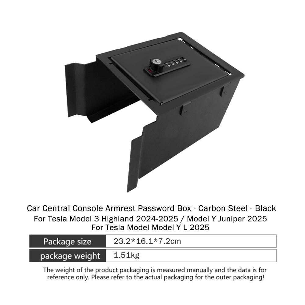 Passend für Tesla Model 3 Highland Model Y Juniper Model Y L 2025 Armlehne Passwort Aufbewahrungsbox Zubehör Mittelkonsole Schlossbox