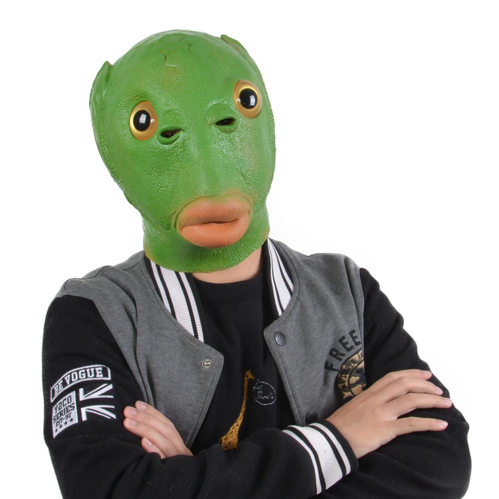 Creepy Halloween Cosplay Masks Green Fish Head Mask Halloween Party Props Adult Latex Masks for Halloween