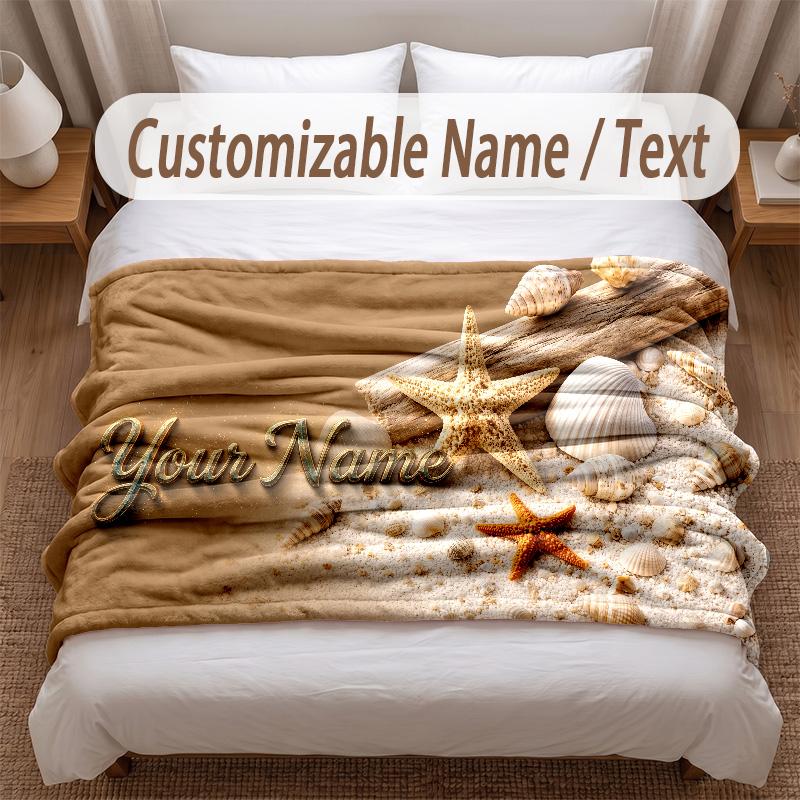 Fish Ocean Theme Soft Blanket Personalized Custom Name Text Print Warm Blanket Home Sofa Bedroom Decor