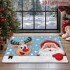 2D Flat Printing Christmas Retro Indoor Anti-Slip Doormat, Santa Claus Rudolph Reindeer Home Entrance Anti-Slip Floor Mat, Light Blue Snowflake Plush 