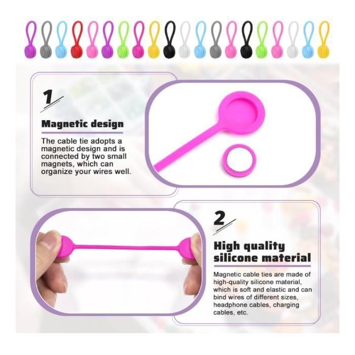 Attaches de câble magnétiques - Silicone - 20 pcs - Noir - Réutilisables - 11 cm