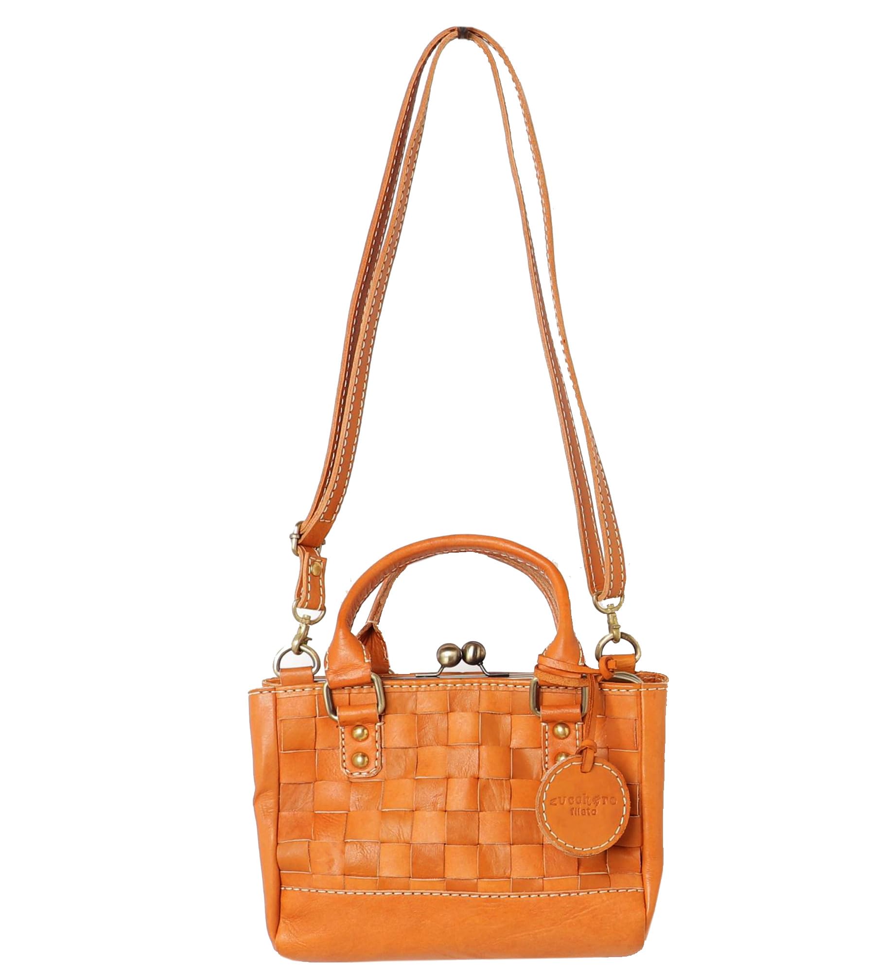 ZUCCHERO Women s Small Clasp Purse Bag, 2-Way, Brown Leather, 48969