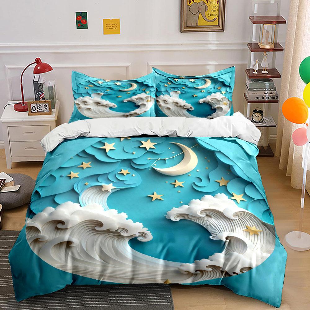 Moon Star Ocean Decor Set Soft Comfortable Duvet Cover Bedding Set Included 1*Duvet Cover & 2*Pillowcases, Gift