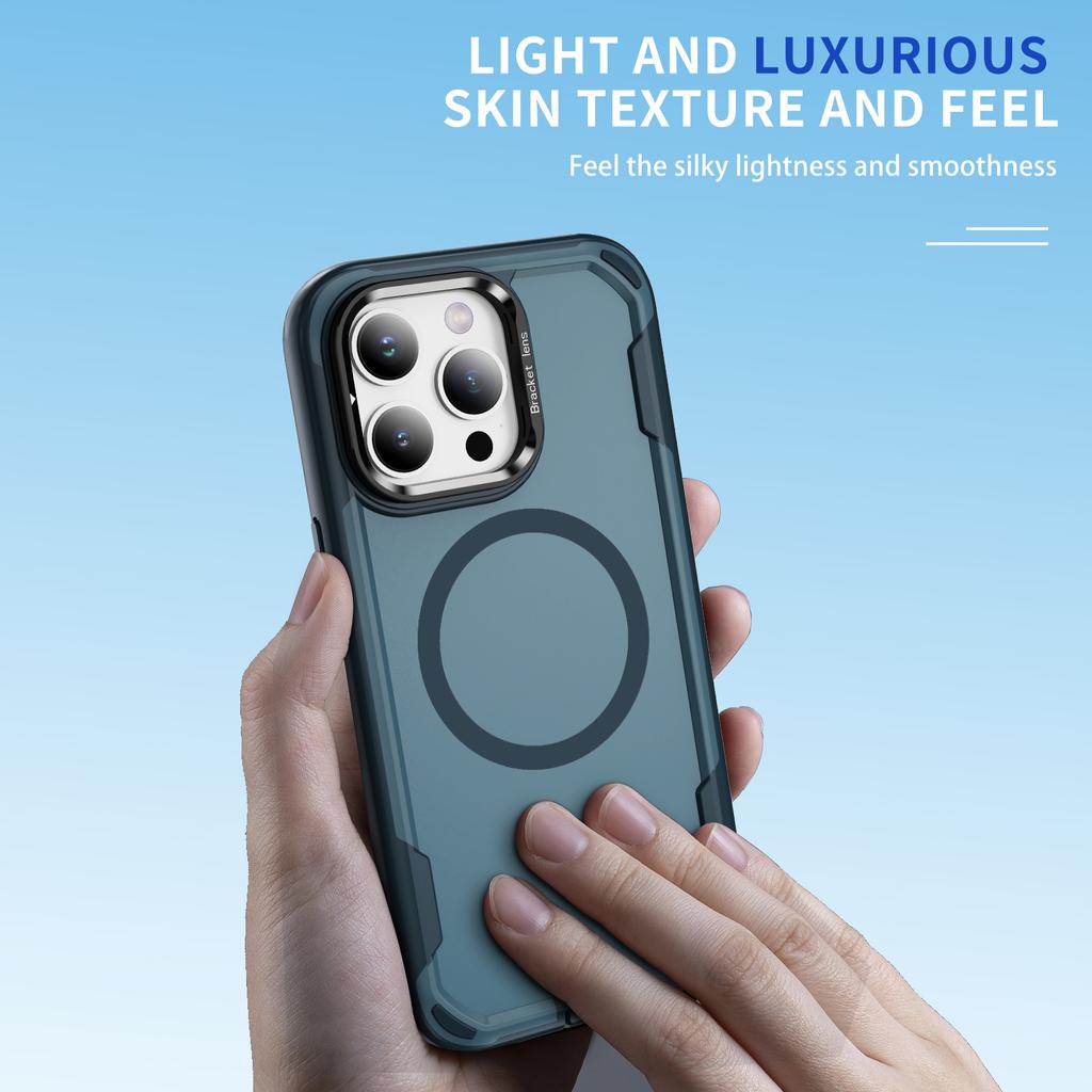 For iPhone 15 Pro Case Compatible with MagSafe Lens Frame Kickstand TPU+PC Shockproof Phone Cover