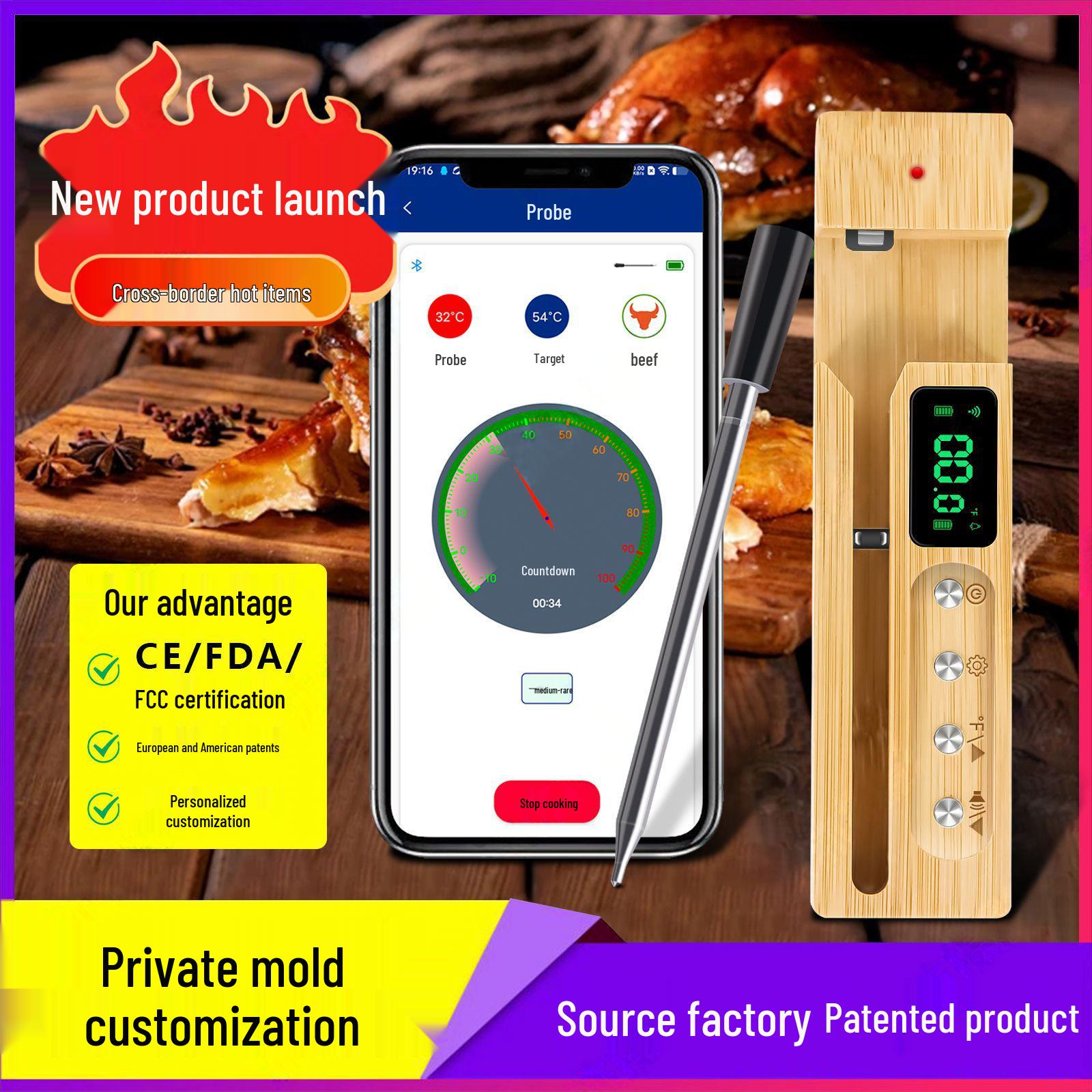2025 Bluetooth Wireless Food Thermometer with Long Standby & High Precision BBQ Smart Display JX-368