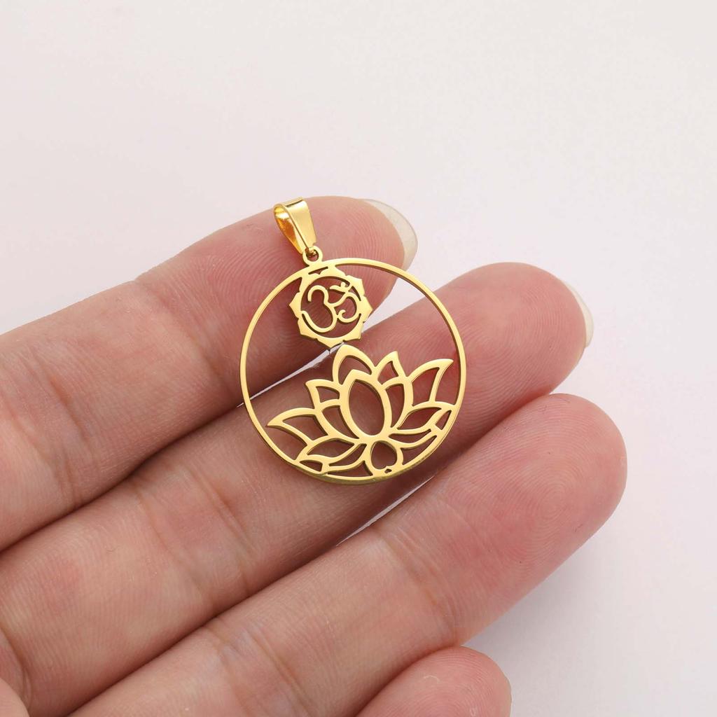 LIKGREAT 5pcs/lot Wholesale Lotus Charm for DIY Bracelet Necklace Stainless Steel Jewelry Handmade Boho Gift for Jewelry Making