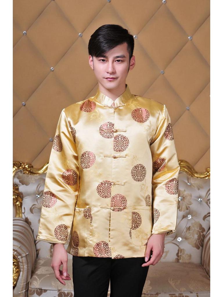 Men's Chinese Style Tang Suit: Long-Sleeved Festive Coat for Spring and Autumn - Ideal for Middle-Aged and Elderly Performances or Photos.