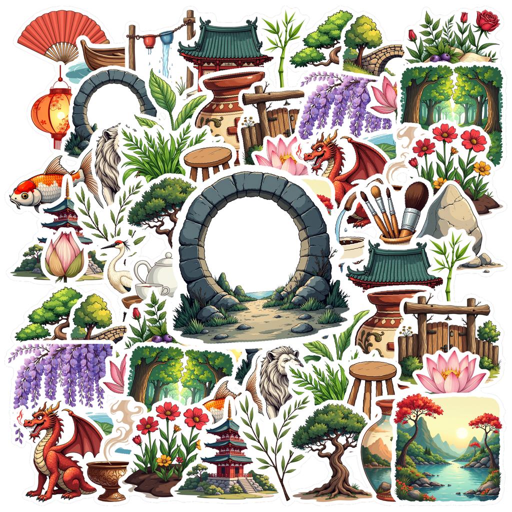 35pcs-70pcs Decals Artistic Dragon Stickers Nature Series Decals Chinese Culture Stickers for Fridge Laptop