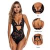 Women Sexy Bodysuit Low-cut Backless Sleeveless Thin See-through Lace Deep V Neck Flower Embroidery Spaghetti Strap Skinny Lady Wedding Night Playsuit