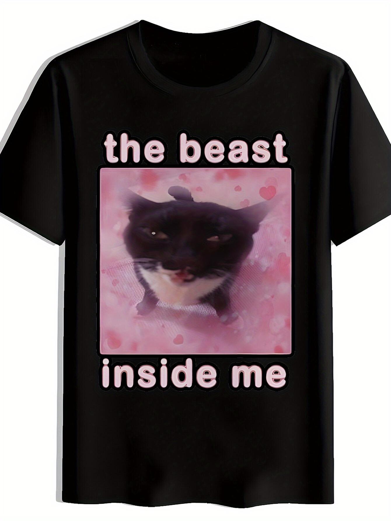 Black T-shirt with  The Beast Inside Me  Graphic - Funny Cat Design S