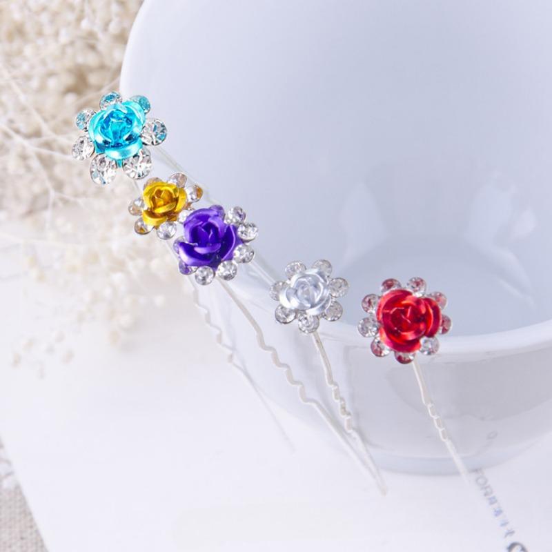 20Pcs/set Women U-shaped Hair Fork Pin Crystal  Rose Flower Hair Clips Rhinestone Hair Stick Wedding Bridal Jewelry Headwear Gift