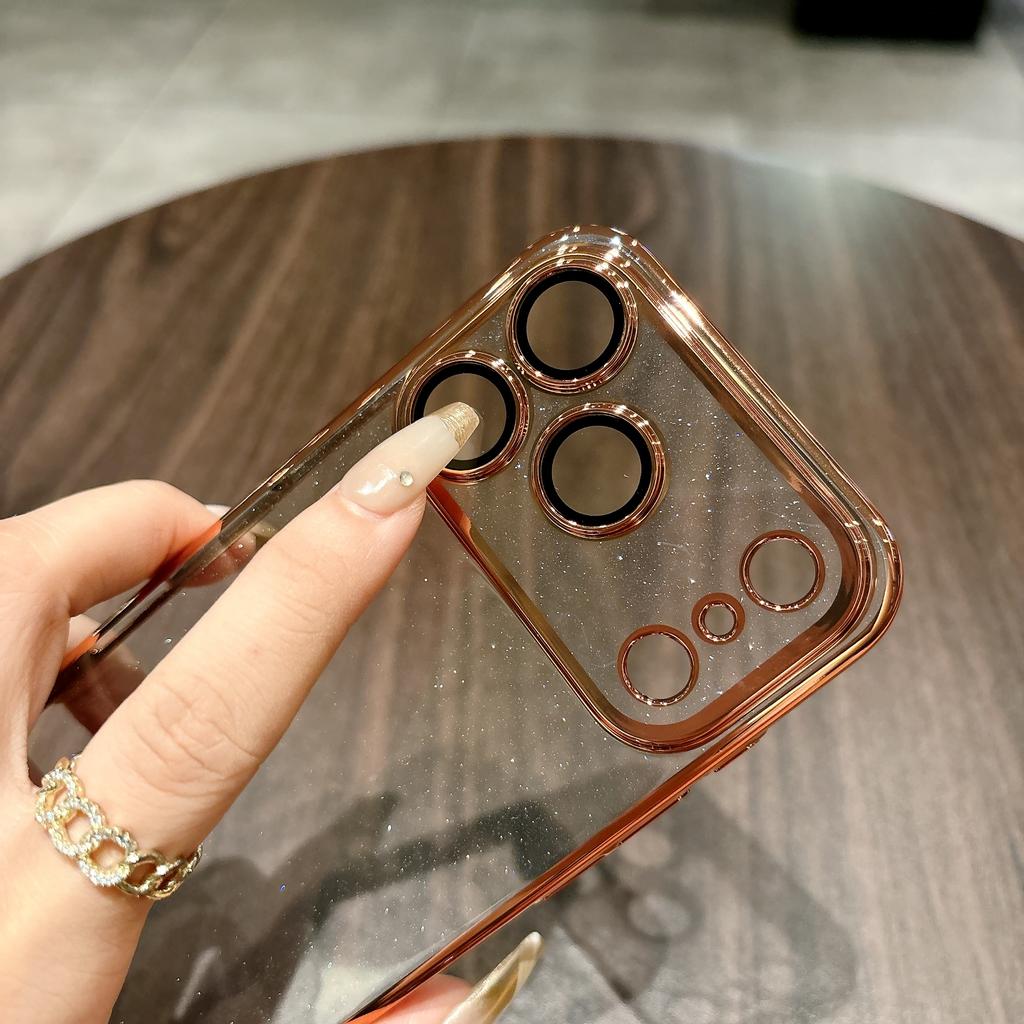 Glitter Transparent Plating Hard PC Case For iPhone 17 Air 16 15 14 13 12 11 Pro Max Plus Camera Protector Shining Back Cover