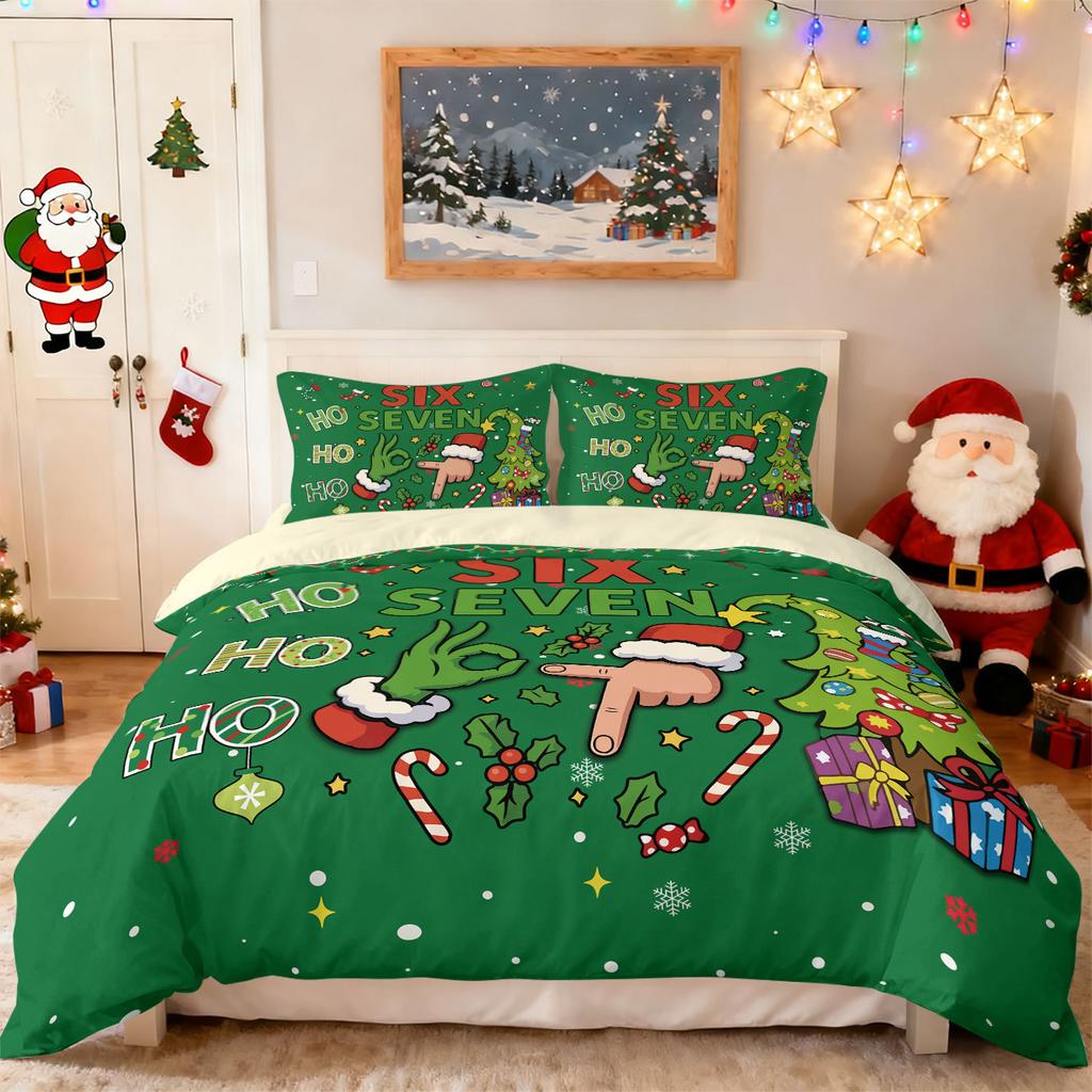 Bed Three-Piece Set Green Hair Monster Hand Pillow Cover Quilt Cover Digital Printing Bedding