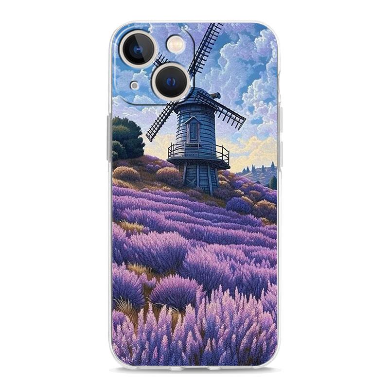 Phone Case For iPhone 16 15 14 13 12 11 Pro Max XS X XR 7 8 Plus soft Shockproof TPU Clear Cover Simple lavender Purple flowers