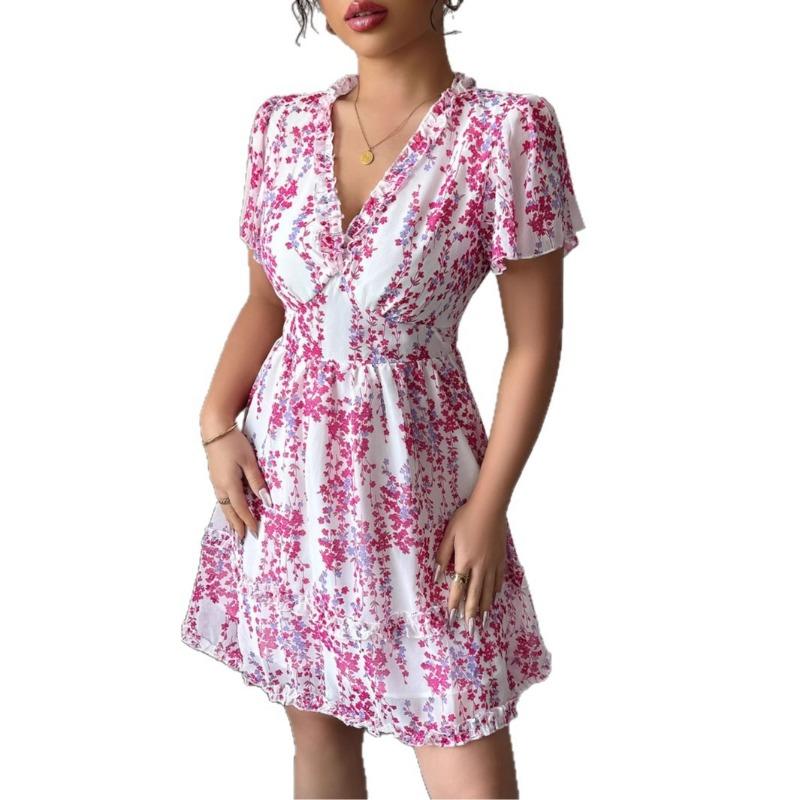 High-end and Simple Deep V Floral Dress for Women's Spring and Summer