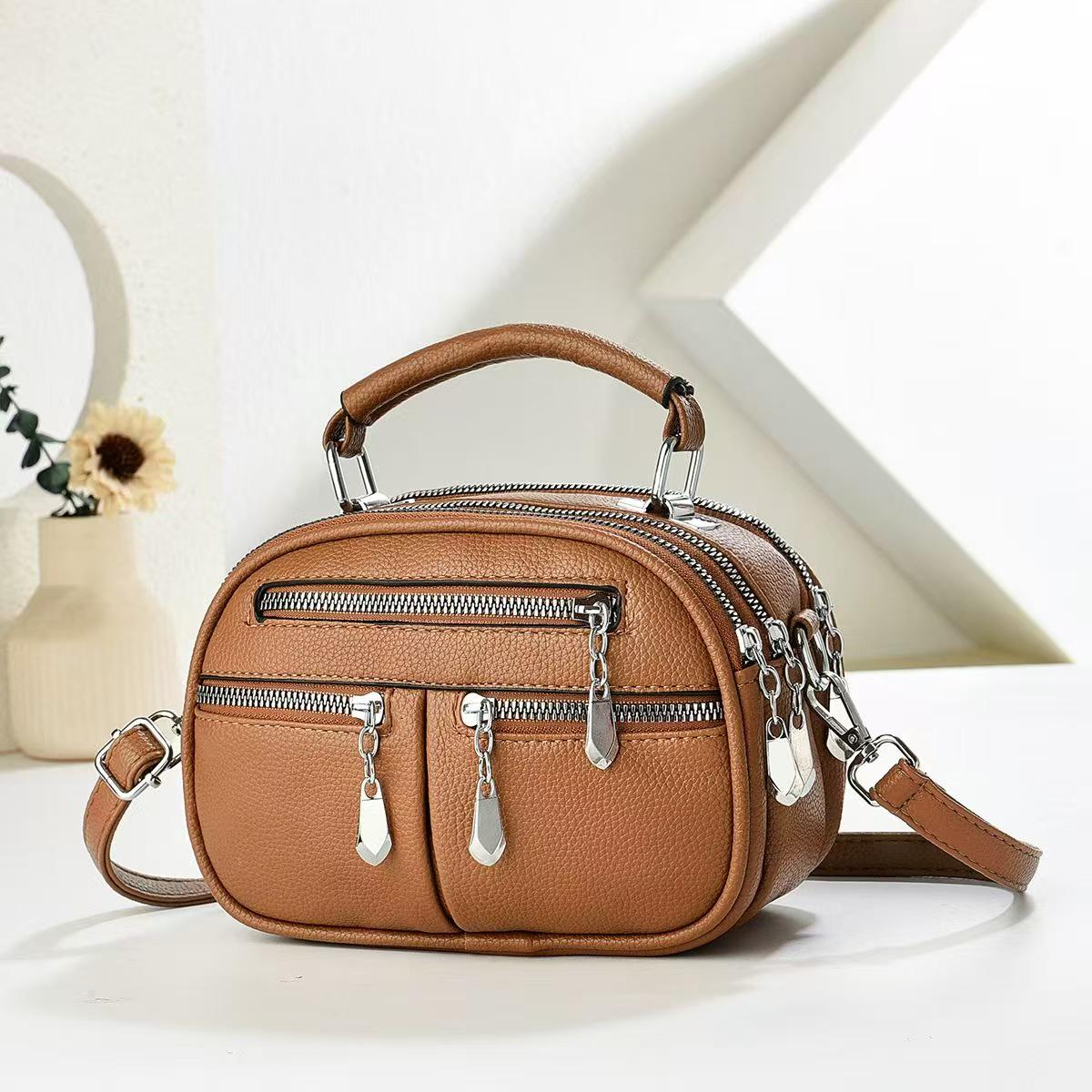 Ретро Тренд 2025 Минималистичная ПУ Овальная Сумка на Плечо и через Плечо коричневый