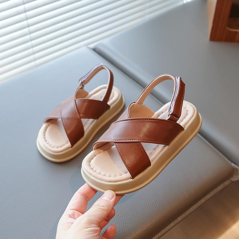 Girls Beach Shoes Open Toes Classic Kids Sandals Soft Sole Soild Color 2025 Summer New Children Casual Flats Non-slip Hook&loop