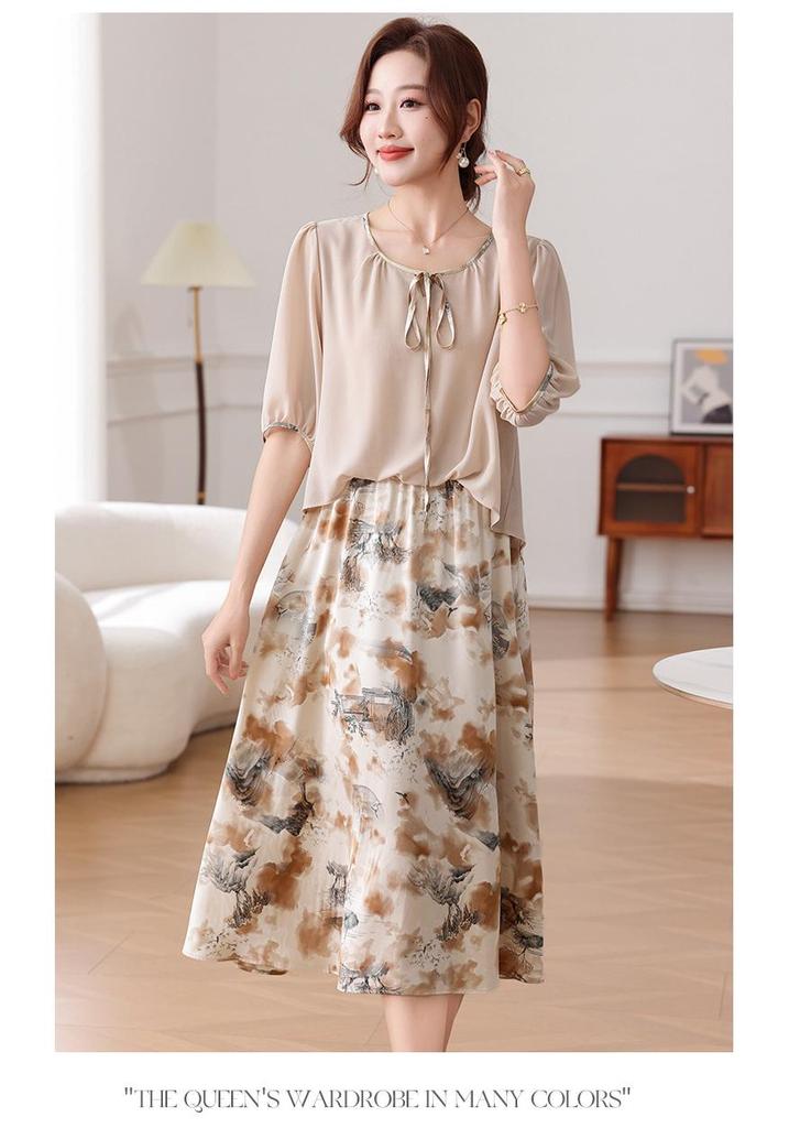 Elegant Floral Chiffon Dress - Summer 2026 Collection for Middle-Aged & Elderly Women