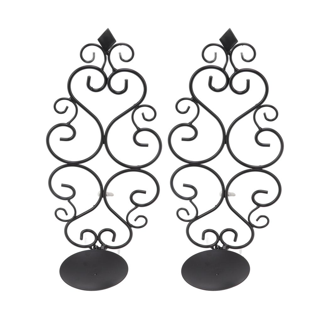 2 Pcs Candle Holder Exquisite Classical Style Black Iron Wall Mounted Candlestick for Living Rooms Bedroom Hallways