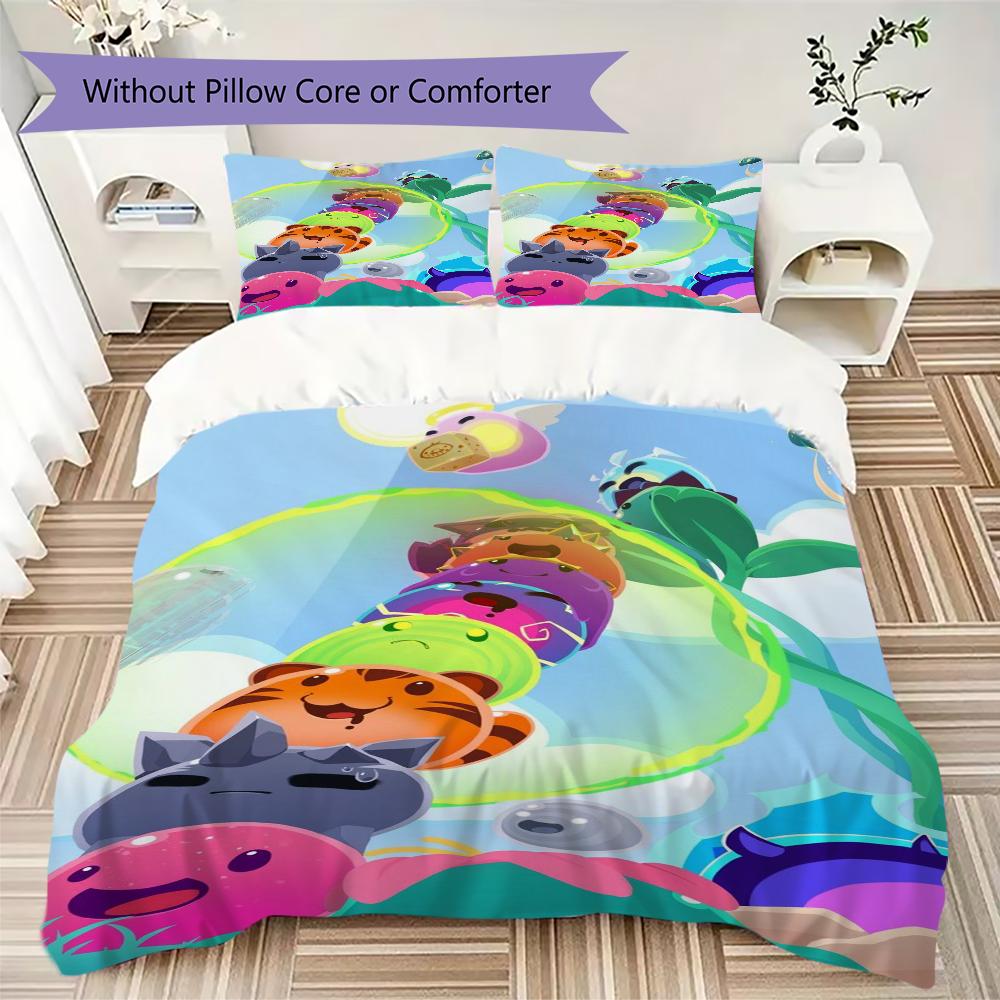 Slime Rancher Pattern Bedding,Quilt Set Quilt Cover Pillowcase Home Birthday Gift(1 * Duvet Cover + 2 * Pillowcase, Without Core)_lx
