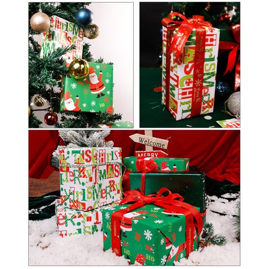 Christmas Wrapping Paper Roll 17 Inch Merry Christmas Santa Claus Gift Wrapping Paper Reversible Winter Holiday Gift Wrap for Present Wrap Packaging