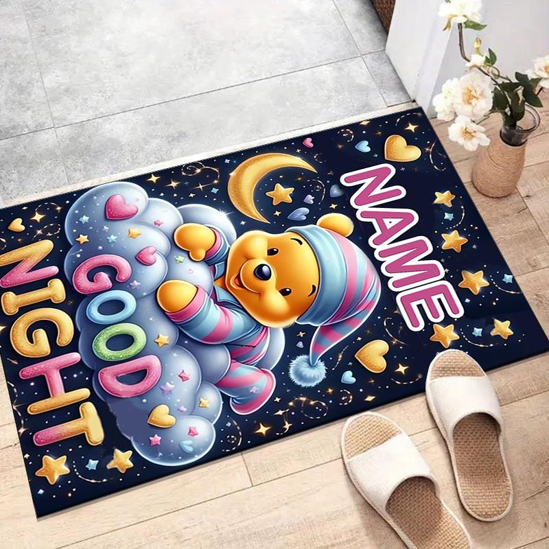 Custom Winnie Mat Personalized Name, Polyester Washable Indoor Entryway Rug, Gift for Christmas, Easter, Thanksgiving Day