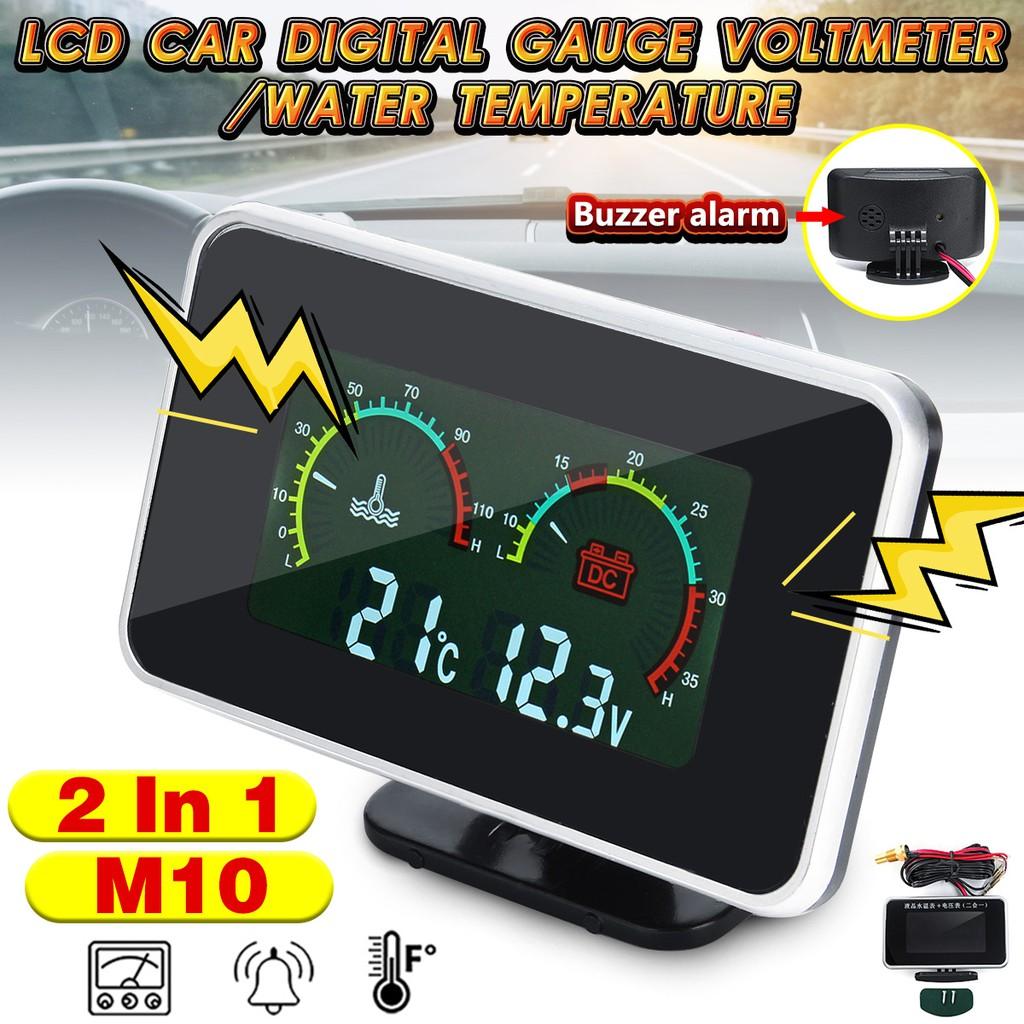 2in1 12V-24V LCD Digital Gauge Voltage Pressure/Water Temp Meter W/ Alarm M10 -40 - 50℃