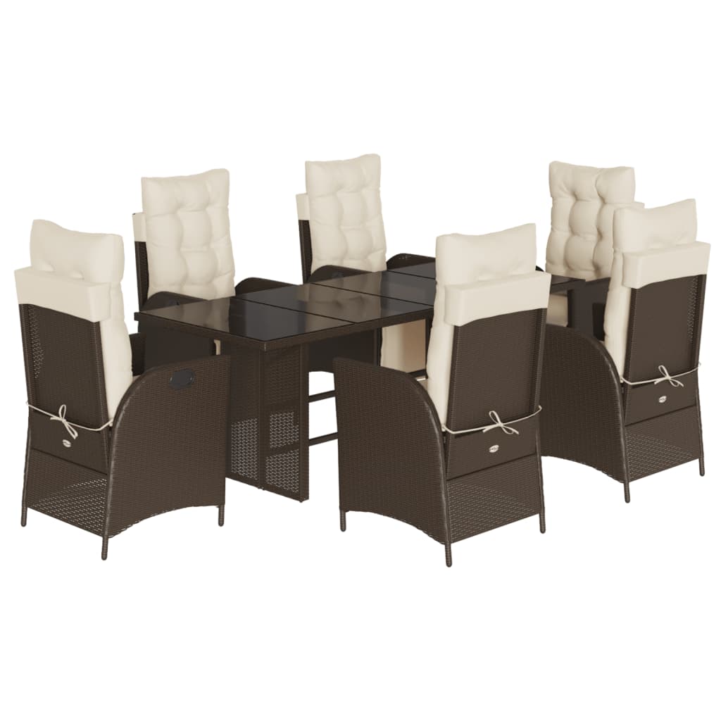Vidaxl 7-Cz. Garden Furniture Set, With Cushions, Brown, PE Rattan