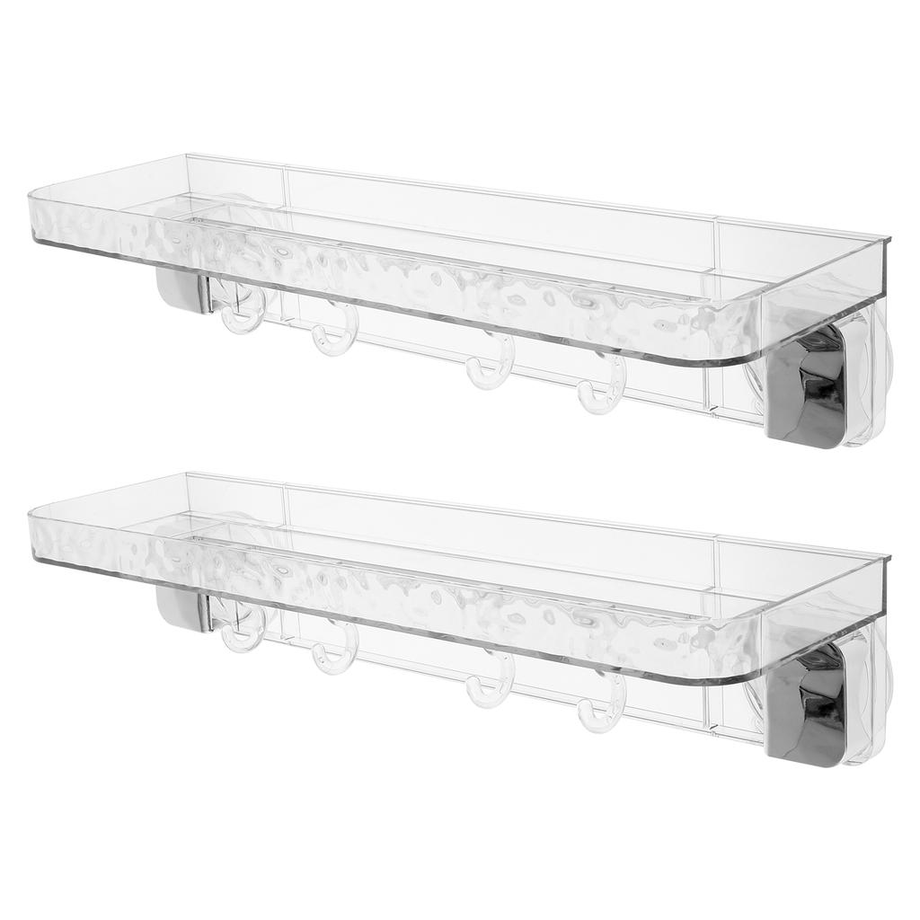 Suction Cup Bathroom Shelf No Drilling Shower Caddy Clear with 4 Hooks No Drilling Wall Shampoo Conditioner Soap Organizer