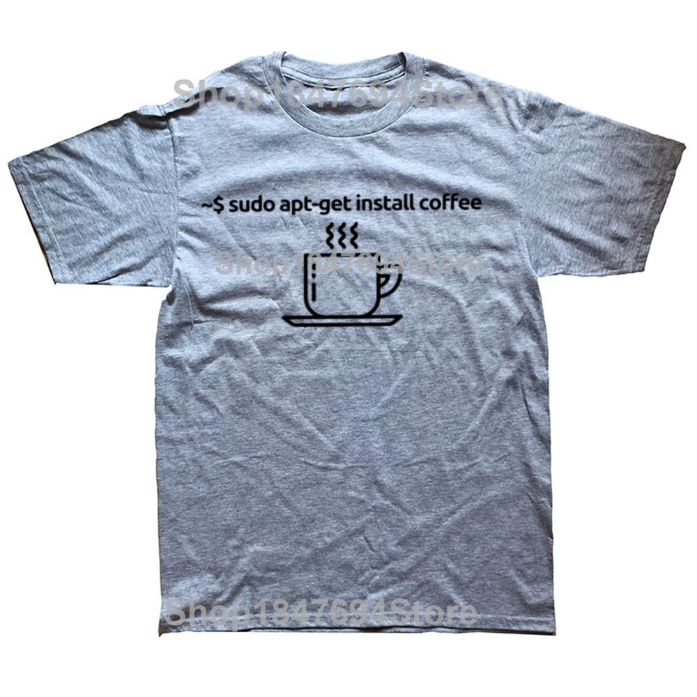 Funny UTER Programmer Code Sudo Get Install Coffee Graphic T-shirt Men Fashion Casual Tshirt 100% Cotton Loose Oversized T Shirt